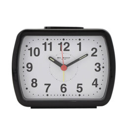 Analog Battery-Operated Alarm Tabletop Clock in Black/White/Red
