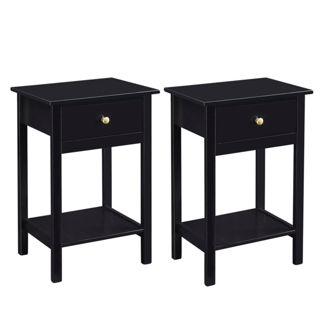 Set of 2 Wooden Bedside Table with large Open Shelf and Drawer – Arlo by