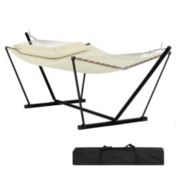 2 Person Outdoor Hammock with Stand, Heavy Duty Portable Double Hammock with Balance Rope, MAX 450 LBS Capacity for Patio, Backyard, Garden, Beach