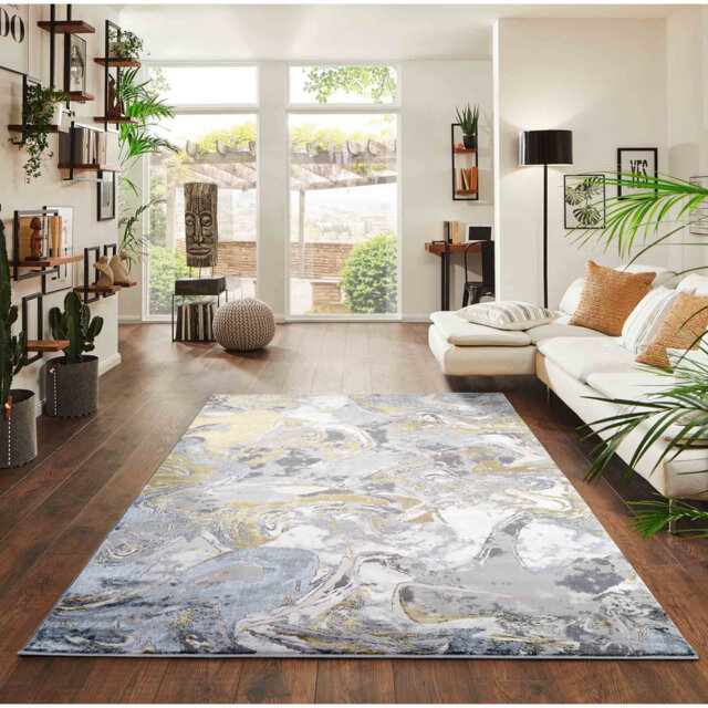 Ayten Solarius Modern Living Room Rug - Abstract Area Rugs Gold