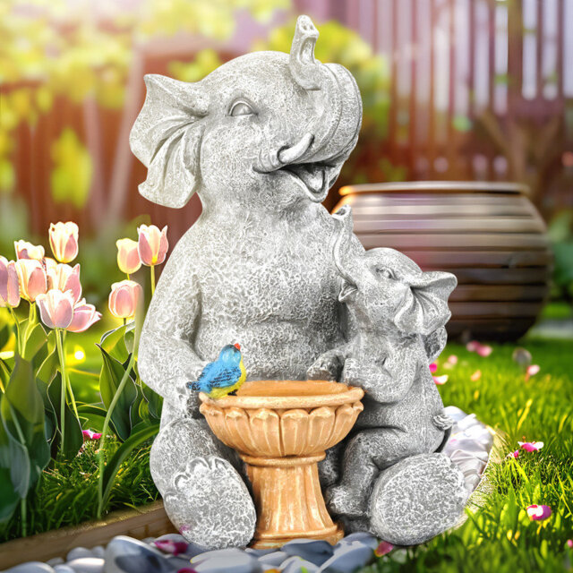 Solar Garden Statues Loving Elephant Figurine Lights for Outdoor
