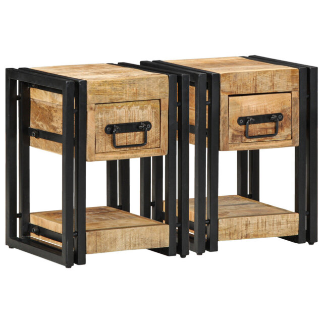 Bedside Cabinets Set Of 2 Brown Solid Mango Wood, Iron