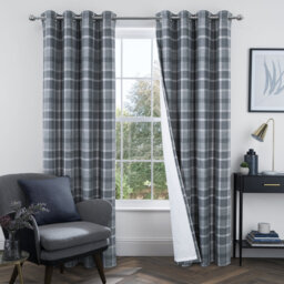 100% Blackout Curtains Check Eyelet Curtain Bedroom Plaid Woven Brushed Cheque Pair of Highland Woolen Look Window Treatment for Living Room Beige 46