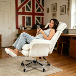 Big and Tall Teddy Office Chair, Flip Armrests for Pets & Cross Legged Sitting, Executive Ergonomic Computer Gaming Chair with Foot Rest