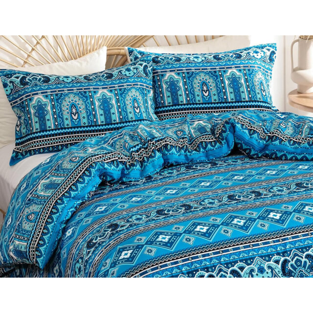 Double 200cm Boho Microfiber Duvet Cover Set, Moroccan Bedding with 2 Pillow Shams