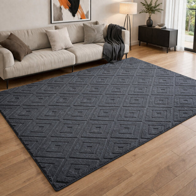 Modern Grey Hollow Square Geometric Rug Soft Indoor Living Room Carpet
