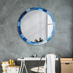 Huldar Round Glass Framed Wall Mounted Accent Mirror in Blue/White