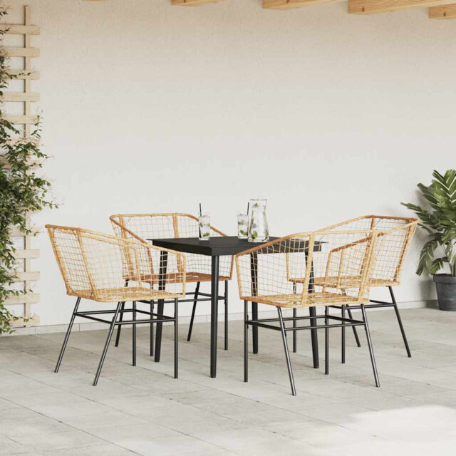 5 Piece Garden Dining Set Poly Rattan Glass