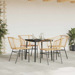 5 Piece Garden Dining Set Poly Rattan Glass