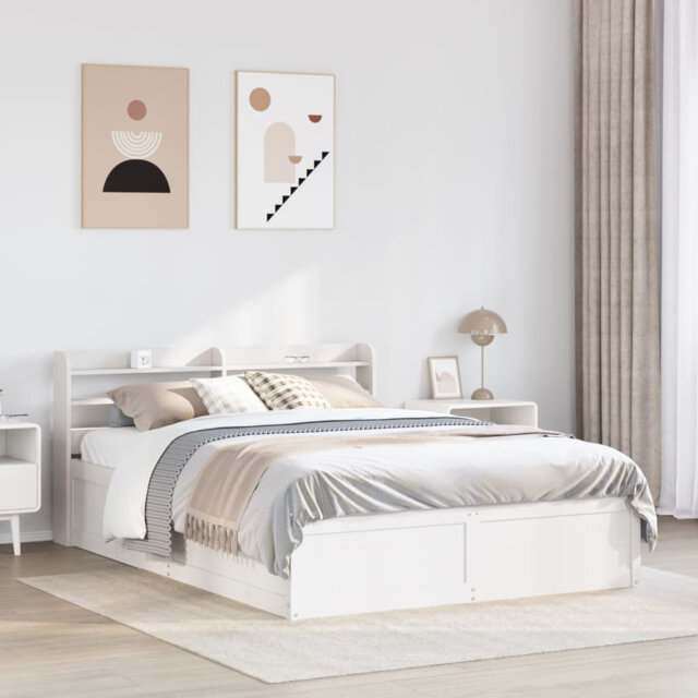 Bed Frame With Headboard White 120X190 Cm Small Double Solid Wood Pine