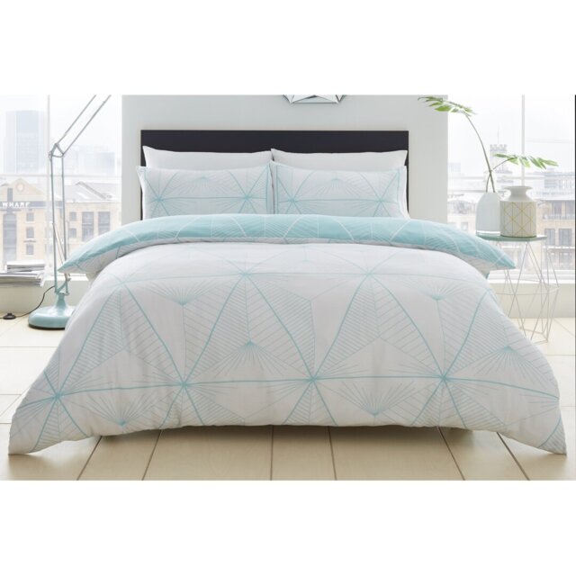 Geometric Duvet Cover Set With Pillowcases - Polycotton Bedding Available in Single Double King Machine Wash Set