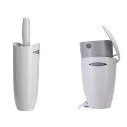 Croydex Plastic Toilet Brush and 5L Bin Set - White & Grey