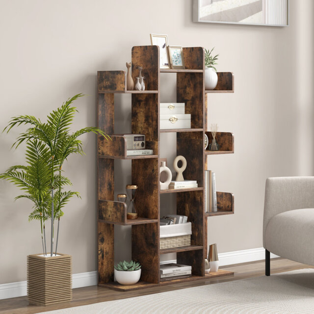 Tree Bookshelf Black Tall Bookcase Corner Books Storage Organizer With 13 Open Shelves