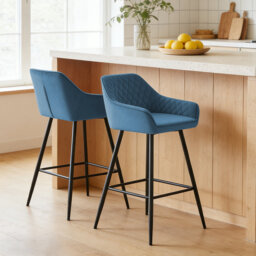 Velvet/Suede Upholstered Bar Stools with Armrests & Diamond Tufting