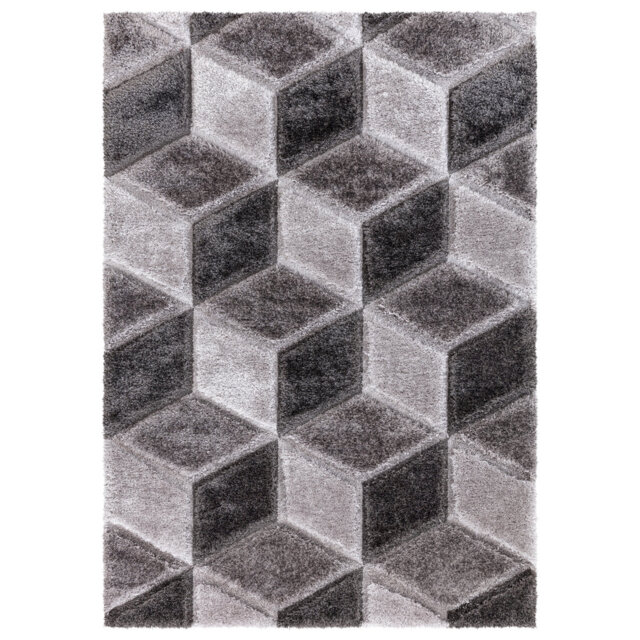 Shaggy Rug Grey Large Living Room Carpet & Extra Long Hallway Runner Modern Geometric Non Slip Bedroom Area Rug