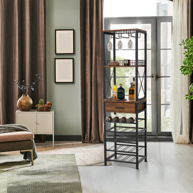 Tall Narrow Wine Cabinet with Middle Storage Drawer
