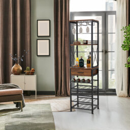 Tall Narrow Wine Cabinet with Middle Storage Drawer