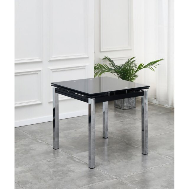 Hallsburg Extendable Glass Top Metal Base Dining Table