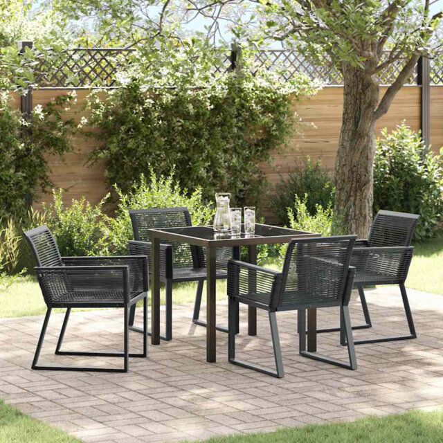 5 Piece Garden Dining Set Black Poly Rattan