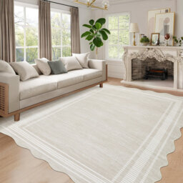 Washable Rugs with Wavy Edge, Low-Pile for Bedroom Dining Nursery