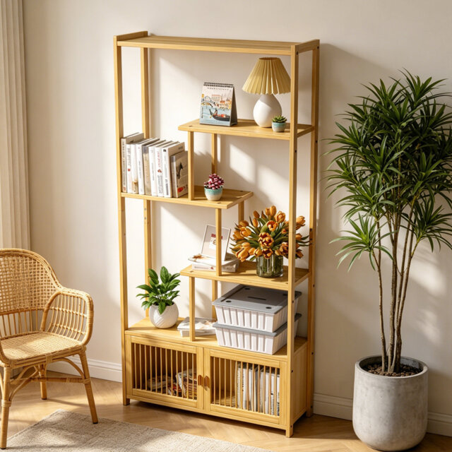 176cm H 85.5cm L 28w Bamboo Storage Rack Display Shelving Unit High And Low Shelves Storage Rack For Kitchen