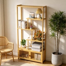 176cm H 85.5cm L 28w Bamboo Storage Rack Display Shelving Unit High And Low Shelves Storage Rack For Kitchen