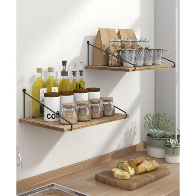 Rustic Floating Shelves Deep Wooden 12 Inch Wall Shelf Large Wall Organizer Storage Shelves With Bracket For Bedroom, Bathroom, Living Room, Kitchen A