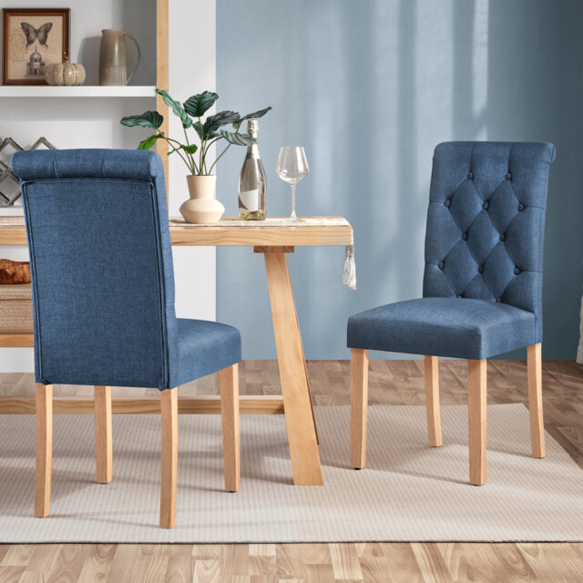 Padded Classic High Back Upholstered Dining Chairs With Solid Wood Legs