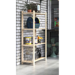 Bookcase, 4 shelf storage unit, pre sanded pine with slatted shelves