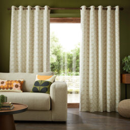 "Orla Kiely Linear Stem Eyelet Curtains Cream 66x72"""