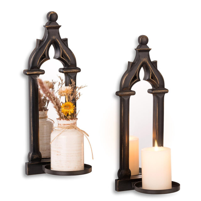 2 Piece Wood Wall Candelabra Set