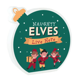 Triston Cheeky Elves Live Here Christmas Wooden Bauble Letter Block