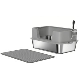 High Sided , with 60.2*40.2*29.5 cm Stainless Steel 1 Piece Covered Cat Litter Box Grey Hygienic Stainless Steel