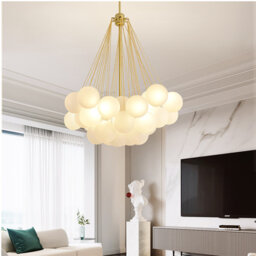 Mille 1-Modern Glass & Gold Chandelier – Elegant Cloud-Shaped Flush Mount Ceiling Light with E27 Bulbs for Dining Room, Bedroom, and Living Room