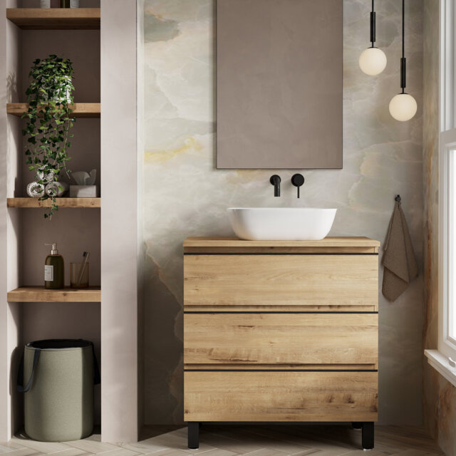 Rosabell 800Mm Floorstanding Bathroom Vanity Unit And Matching Worktop-Ostippo Oak