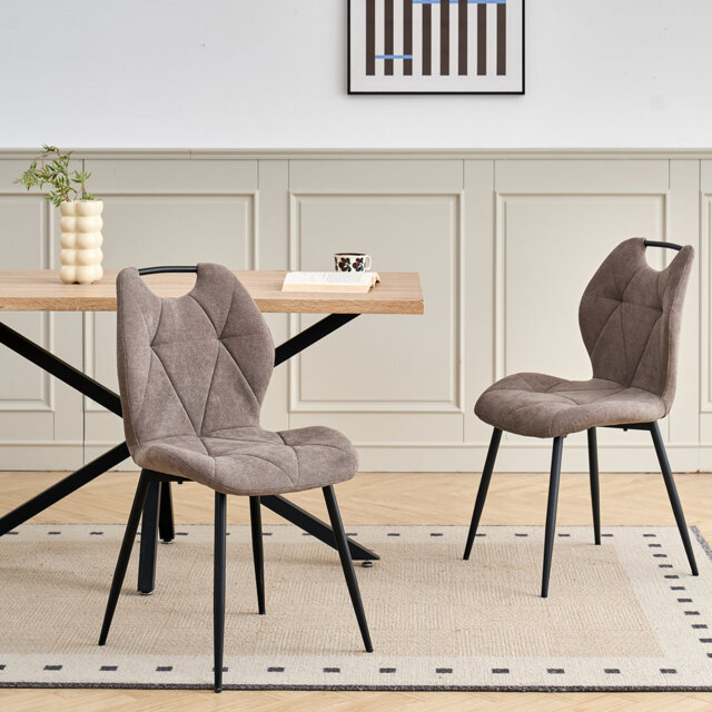 Dining Chairs - Contemporary Dining Chair - Comfortable Linen Dining Chairs - Metal Legs