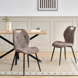 Dining Chairs - Contemporary Dining Chair - Comfortable Linen Dining Chairs - Metal Legs