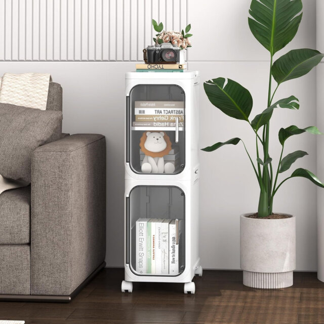 20cm Bathroom Storage Cabinet, Waterproof Slim Tolilet Unit with Wheels and Removable Shelves(21W*67H*34D)