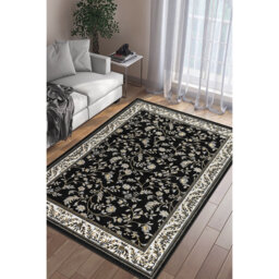 Marco Black Traditional Floral Area Rug – Luxury Living Room, Bedroom & Hallway Carpet – Classic Oriental Pattern Floor Mat