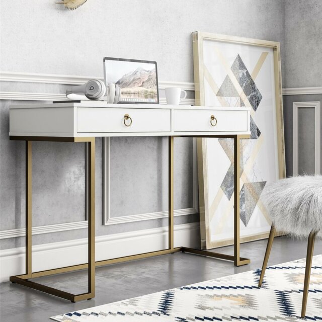 Rectangle Writing Desk with Golden Metal Legs