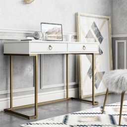 Rectangle Writing Desk with Golden Metal Legs