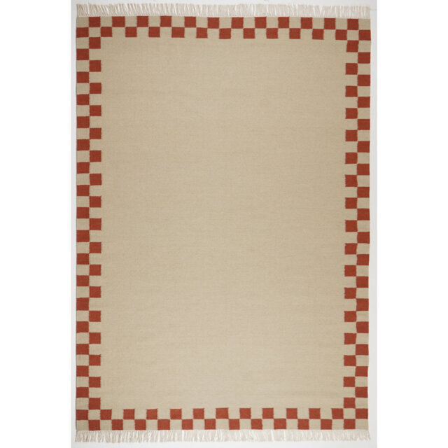 Devarious Flatweave Check Border Hand Woven Area Rug - Traditional Kilim Craftsmanship Inspired