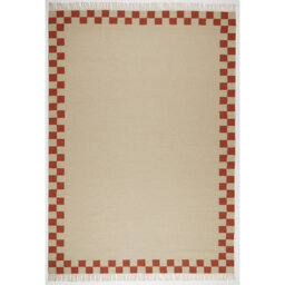 Devarious Flatweave Check Border Hand Woven Area Rug - Traditional Kilim Craftsmanship Inspired