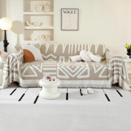 Boho Sofa Cover , Chenille Couch Cover for Corner Sofa, Washable Sofa Slipcover 180 x 300 cm, Khaki