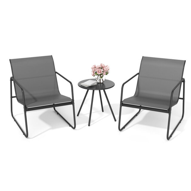 3-Piece Patio Bistro Set, Garden Furniture Set with Table and 2 Chairs, Breathable Textilene Fabric, Patio Furniture Set for Outdoor, Balcony, Bistro,
