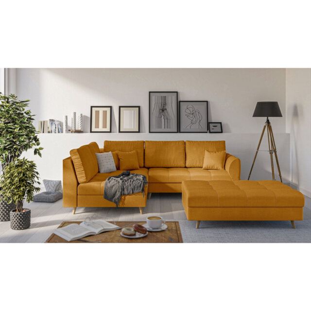 Corner Sofa And Footstool with Wooden Legs In Scandinavian Style Knutsford