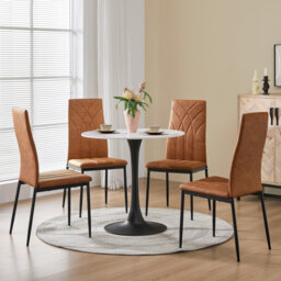 color Faux Leather Modern High-backed Dining Chairs with Metal Legs