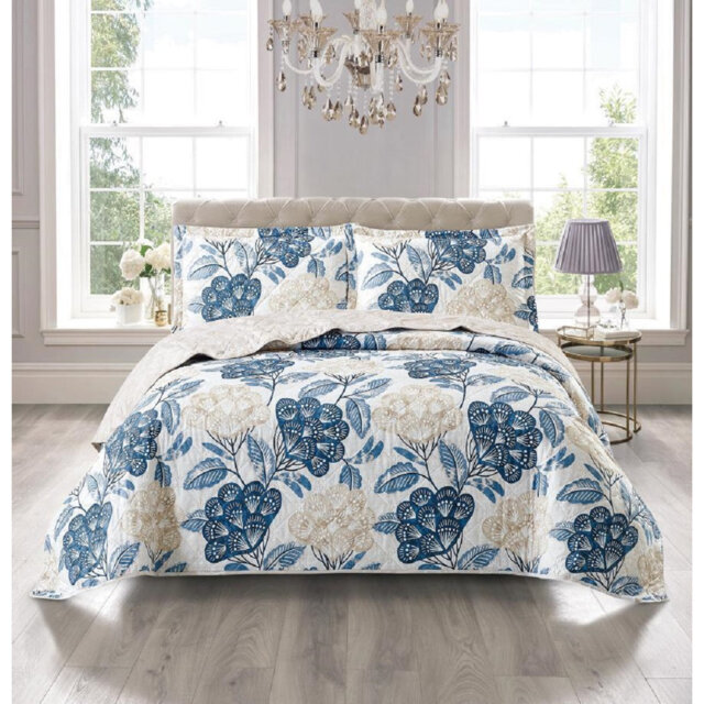 Printed Bedspread Set with Vintage Floral Patchwork Design, Soft Microfiber Coverlet Set with Matching Pillow Shams for All Seasons