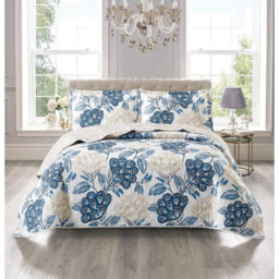 Printed Bedspread Set with Vintage Floral Patchwork Design, Soft Microfiber Coverlet Set with Matching Pillow Shams for All Seasons