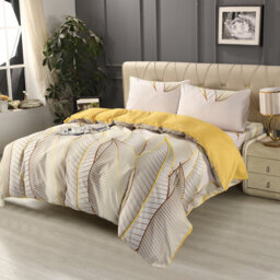 Bliss Complete Bedding Set Leaf Gold Duvet Cover Fitted Sheet With Matching Pillow Case